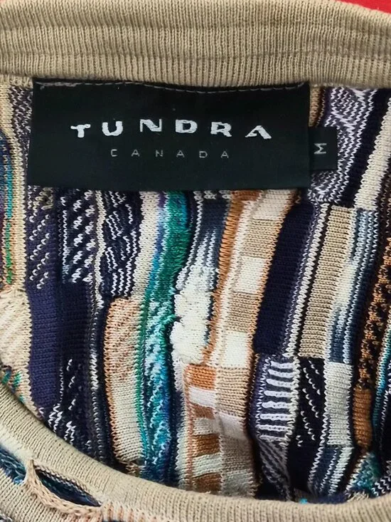 Tundra Canada men's crewneck sweater tan navy cream beige GUC size Medium - Picture 3 of 5